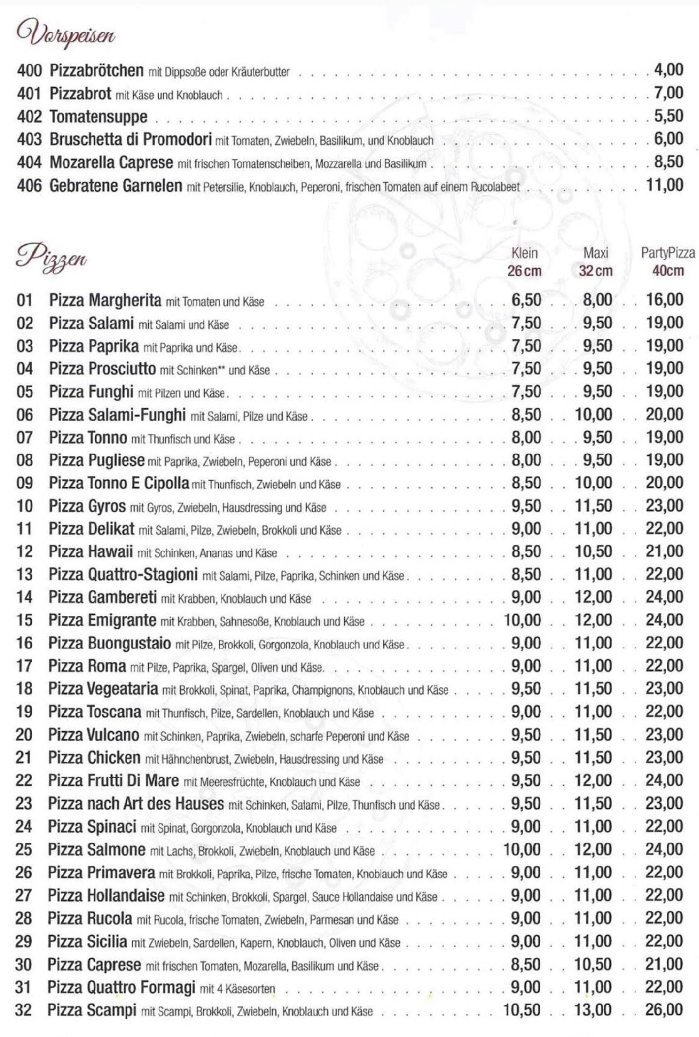 Speisekarte La Toscana be Eliyo Seite 1 – Pizza, Pasta, Salate in Ahlen